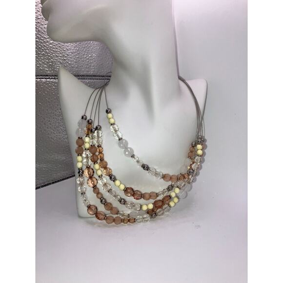 New York & Co Multicolored Multistrand Beaded Silver-Tone Wire 20.5" Necklace! - Picture 6 of 11